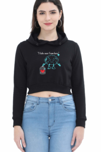 Female Crop Hoodies Black Printed Tshirt