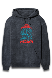 Unisex Acid Wash Hooded Sweatshirt Medusa Black